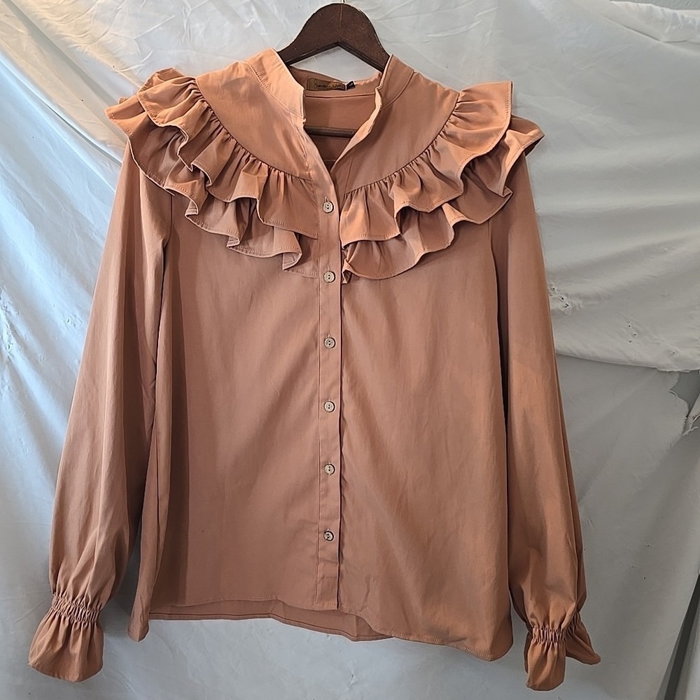 Suede + Coy Clothing Co Long Sleeve Ruffle Blouse Fairycore Cottagecore Sz L